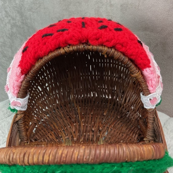 Handmade 12” watermelon picnic basket handbag decorative storage container - Picture 5 of 8